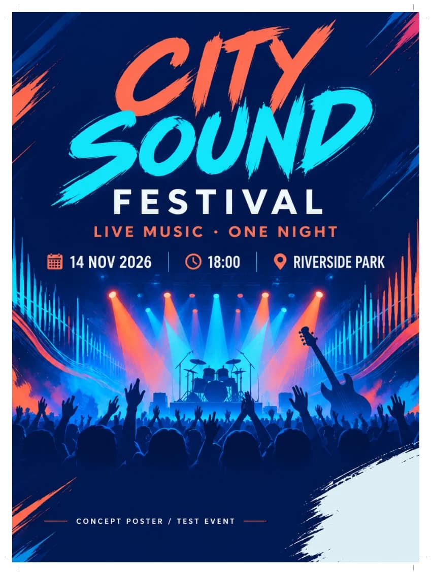 PDF real de una página de CITY SOUND con el diseño original y marcas de corte