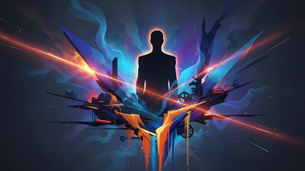 Cinematic illustration of movie poster design craft — dramatic lighting, visual storytelling, and creative composition