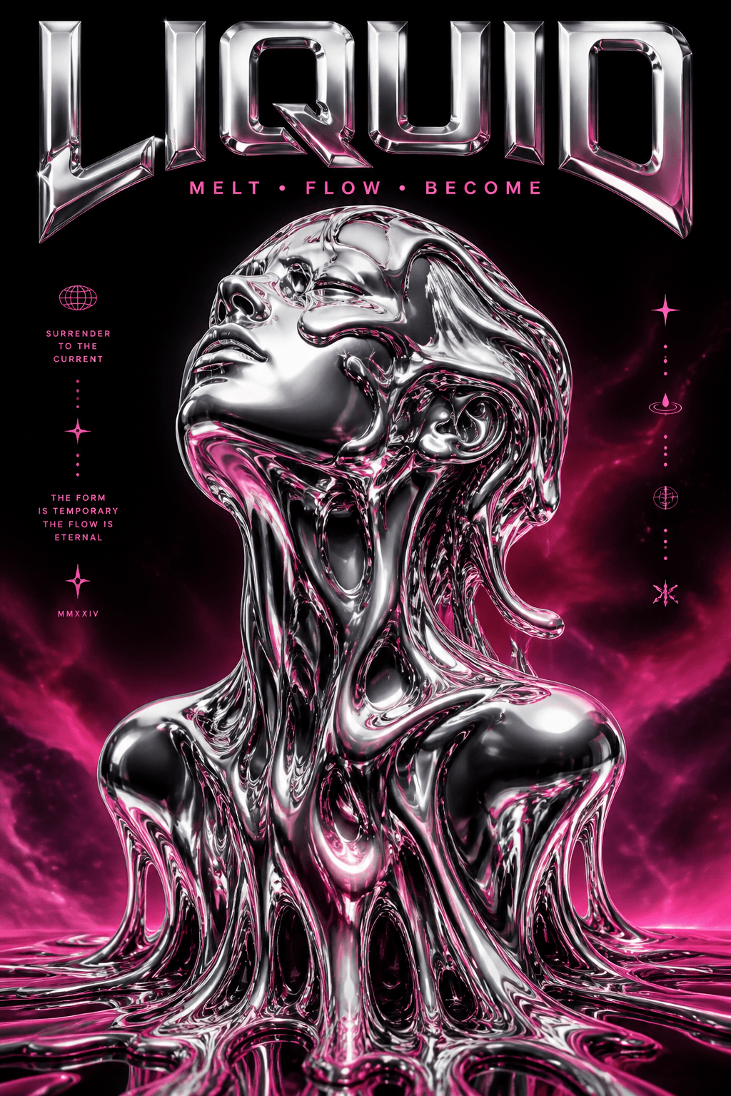 Liquid Chrome Surreal Silver - for online marketing | poster.sh