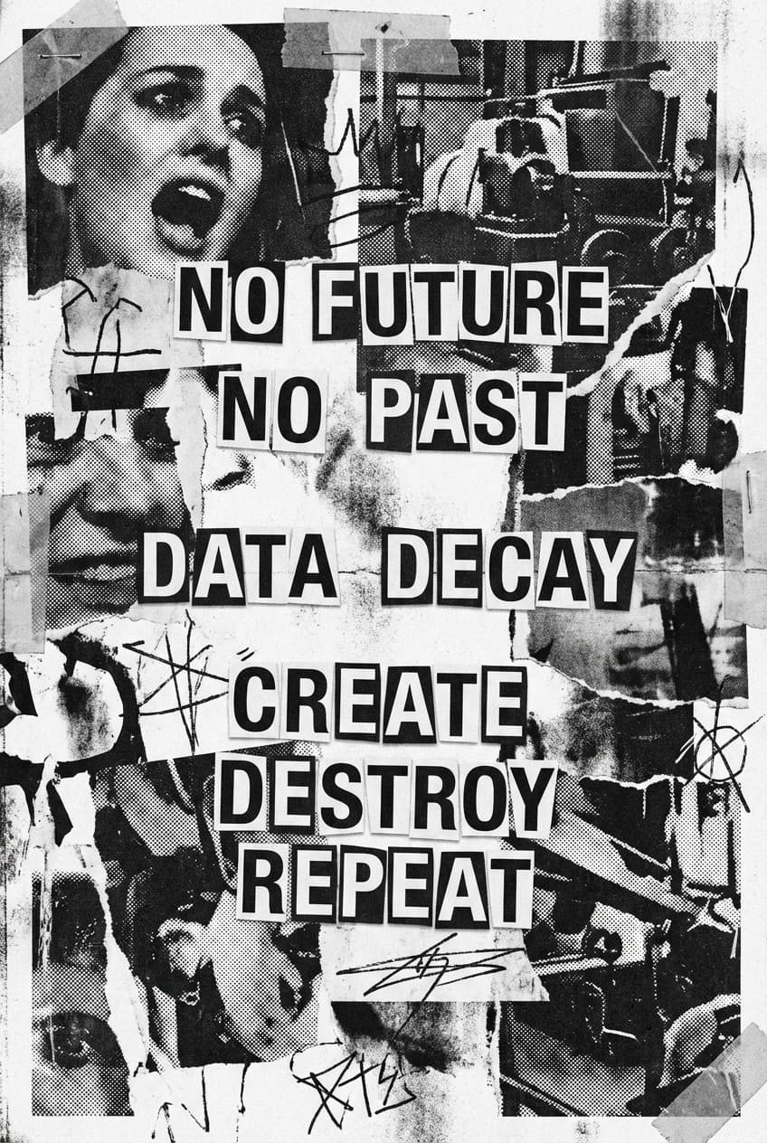 模拟朋克风格美术作品，黑白拼贴海报，适合墙面装饰 | poster.sh