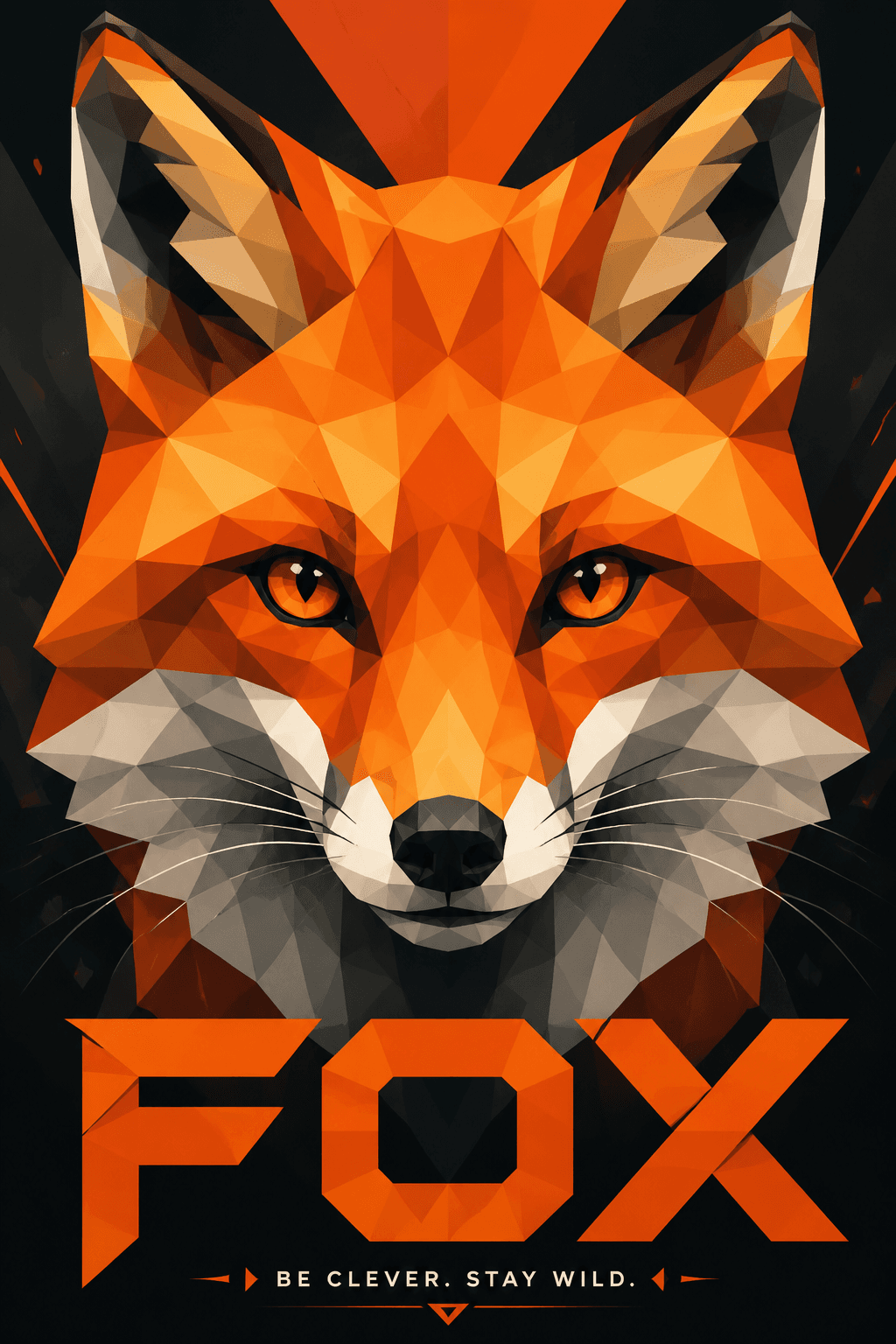 Ilustración low poly de zorro simétrico en naranja y blanco | poster.sh