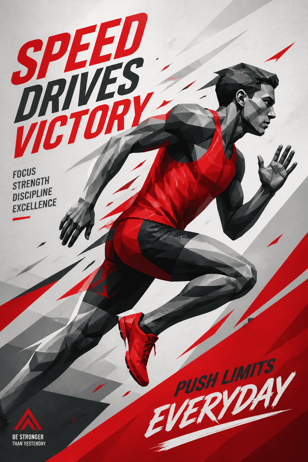 Printable Low Poly Athlete Red Poster - for wall decoration | poster.sh