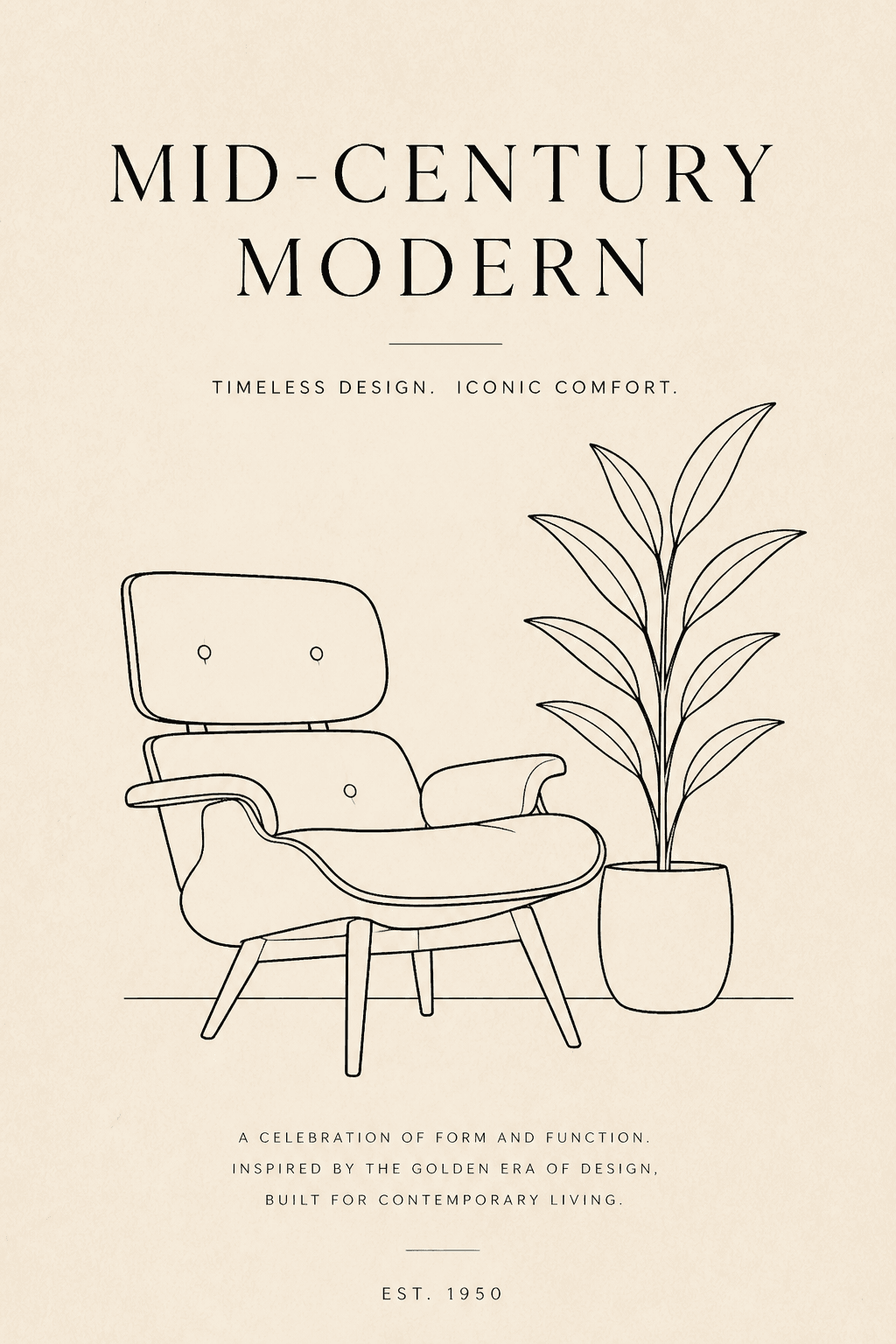 Line Art Century Chair Design - for wall decoration | poster.sh