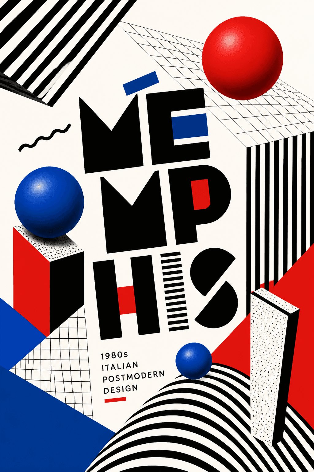 Printable Memphis Italian Red Design - for wall decoration | poster.sh