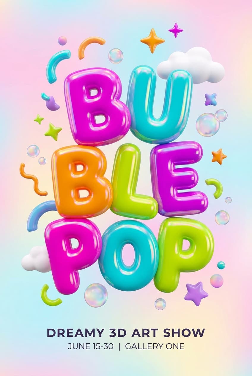 3d Bubble Text Typography - for wall decoration | poster.sh