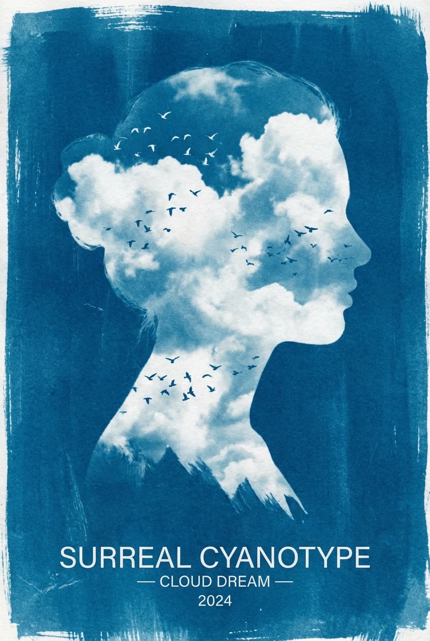 Cyanotype Surreal Portrait Blue - for technology branding | poster.sh