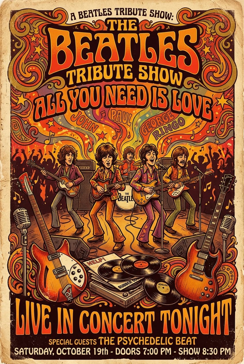 Psychedelic Rock Orange Poster - for music events | poster.sh