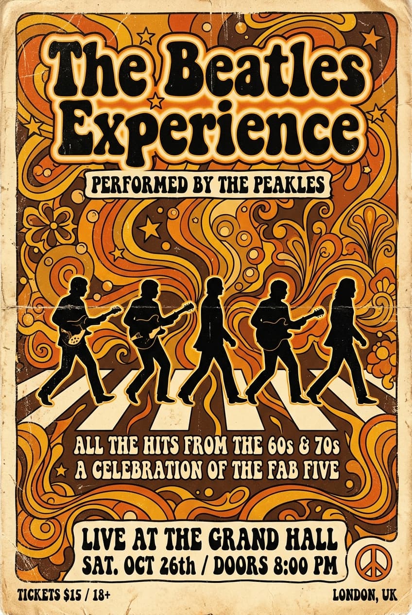 Retro Beatles Orange Poster Design - for music events | poster.sh